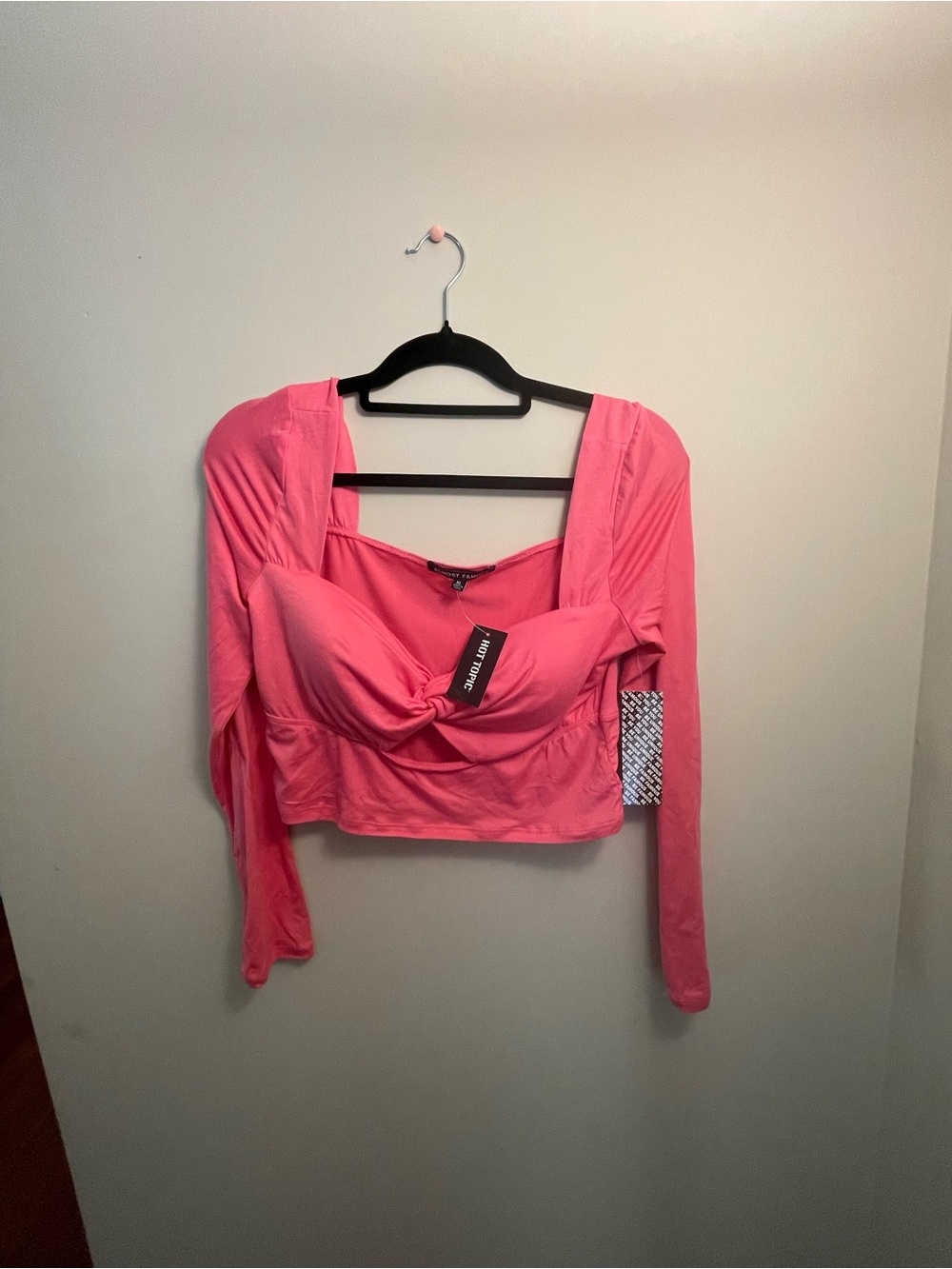 Almost Famous Hot Pink Twist-Front Long Sleeve Crop Top